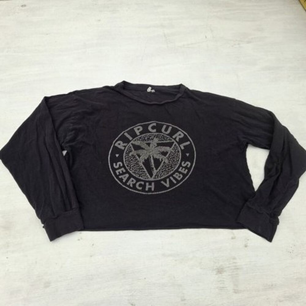 Rip Curl Search Vibes T Shirt Womens XS Long Sleeve Cropped Black Surf Beach